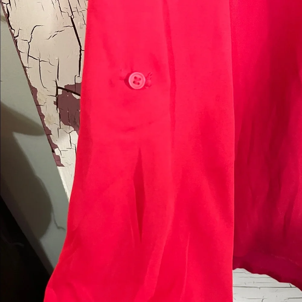 PLEIONE Vibrant Red Button-Up Blouse | 1 chest pocket and Roll cuff Sleeves Lg - Picture 5 of 5